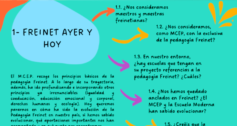 panel con mapa conceptual sobre Freinet Ayer y hoy